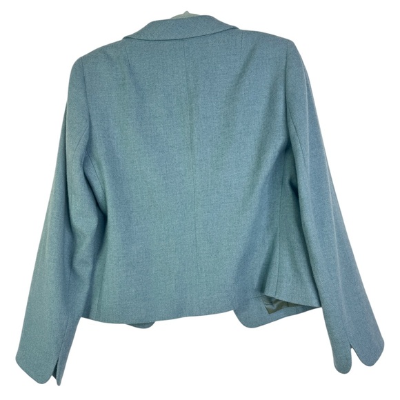 Akris Punto Sumptuous Aqua Jacket 100% Wool Light Blue Hook & Eye Flaws US 12 - Picture 9 of 16